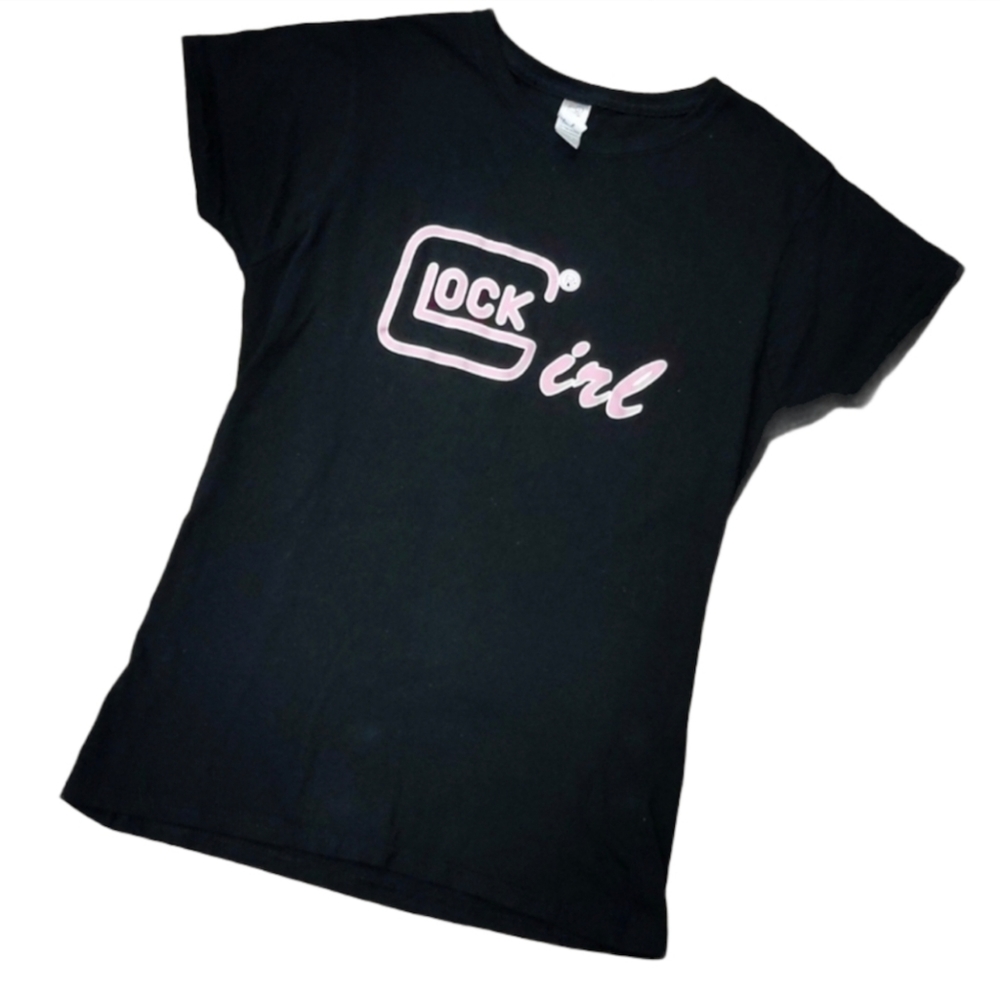 GLOCK Novelty Tee Short Sleeve Sz Small Black and Pink - Picture 2 of 6